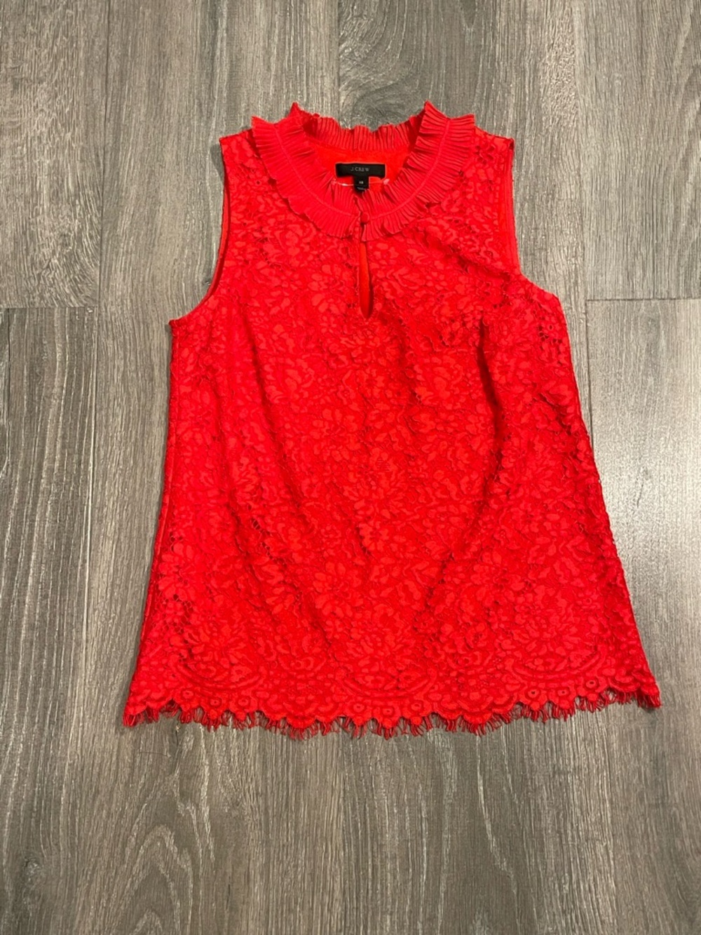 J. Crew Red Lace Ruffled Neck Shell